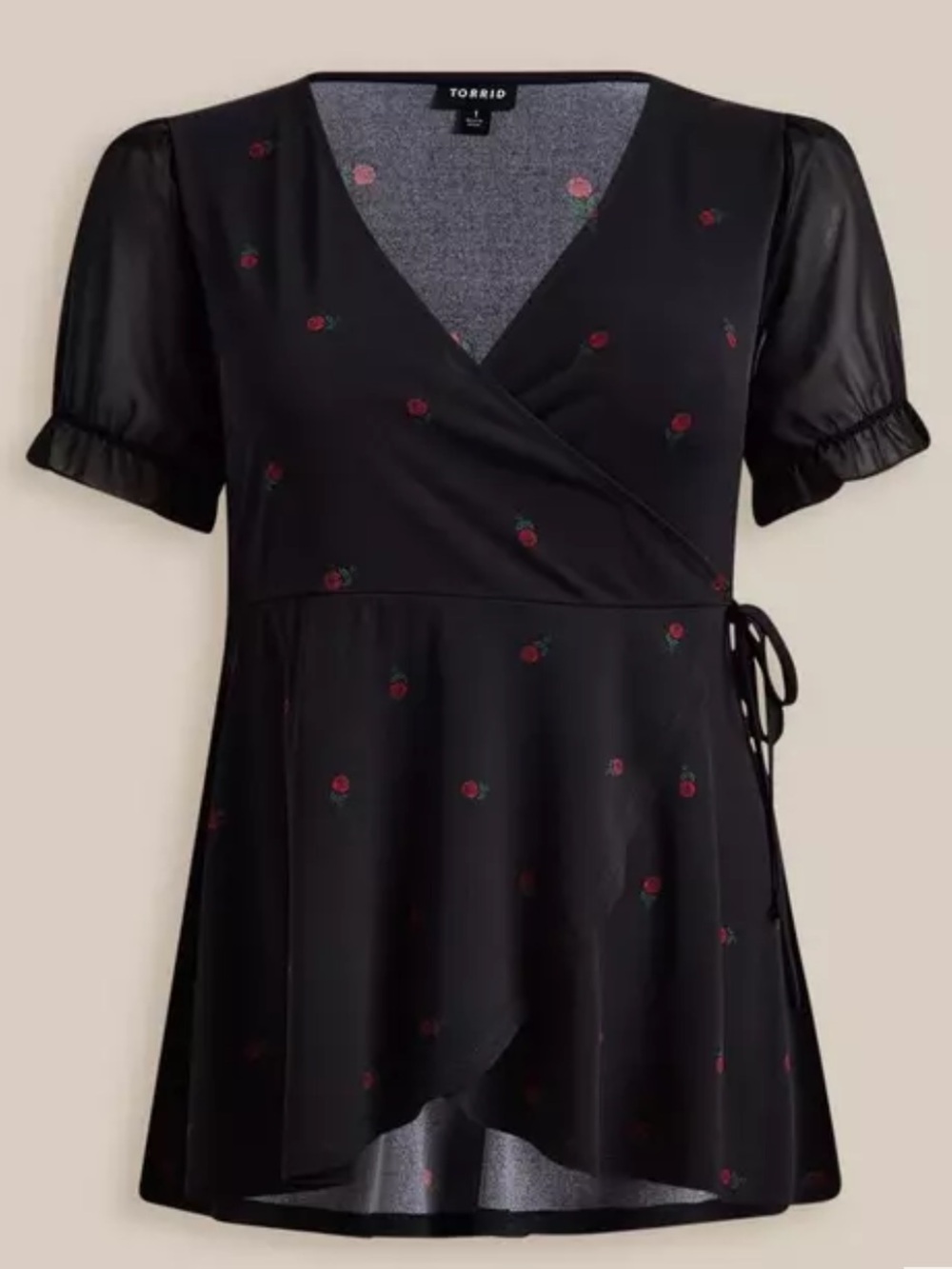 NWT Torrid Studio Knit Chiffon Puff Sleeve Surplice Top Size 3 (22-24)